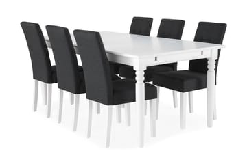 Matgrupp Hampton 190 cm med 6 Leo Stol - Vit|Mörkgrå - Möbler - Bord & matgrupp - Matgrupp