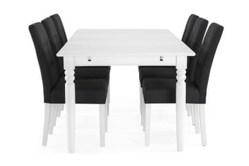 Matgrupp Hampton 190 cm med 6 Leo Stol - Vit|Mörkgrå - Möbler - Bord & matgrupp - Matgrupp