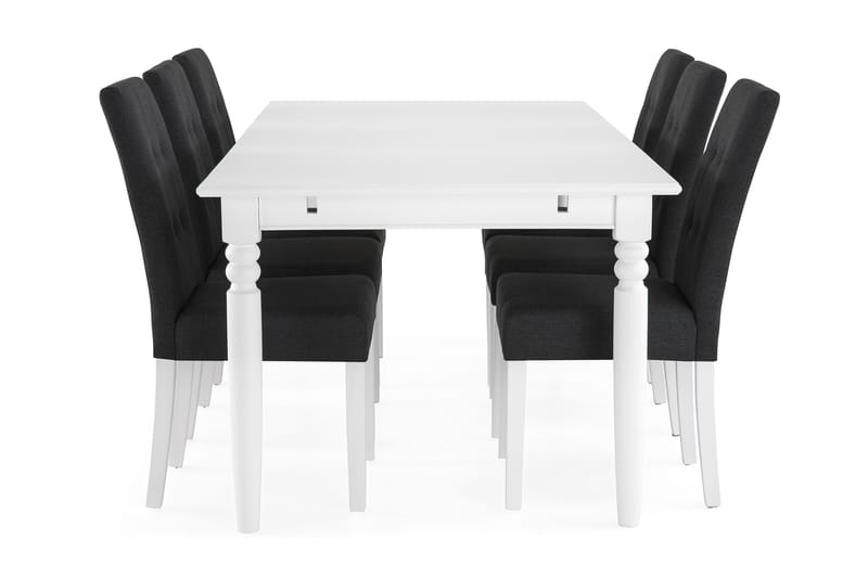 Matgrupp Hampton 190 cm med 6 Leo Stol - Vit|Mörkgrå - Möbler - Bord & matgrupp - Matgrupp