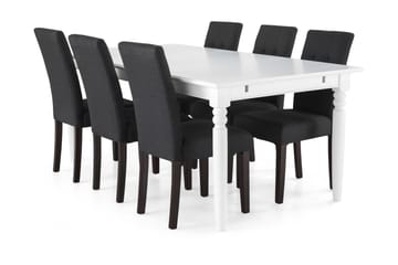 Matgrupp Hampton 190 cm med 6 Leo Stol - Vit|Mörkgrå|Mörkbrun - Möbler - Bord & matgrupp - Matgrupp