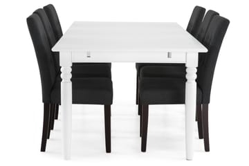 Matgrupp Hampton 190 cm med 6 Leo Stol - Vit|Mörkgrå|Mörkbrun - Möbler - Bord & matgrupp - Matgrupp