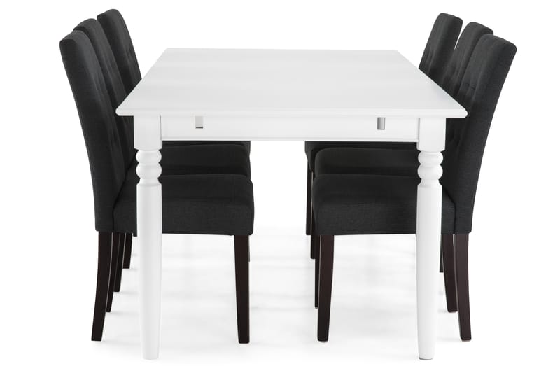 Matgrupp Hampton 190 cm med 6 Leo Stol - Vit|Mörkgrå|Mörkbrun - Möbler - Bord & matgrupp - Matgrupp