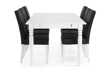 Matgrupp Hampton 190 cm med 6 Leo Stol - Vit|Svart PU - Möbler - Bord & matgrupp - Matgrupp
