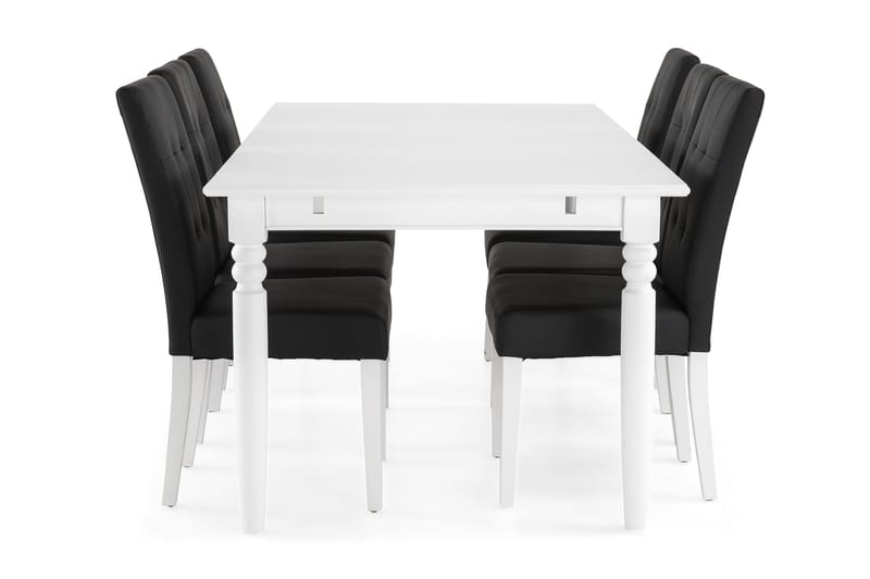 Matgrupp Hampton 190 cm med 6 Leo Stol - Vit|Svart PU - Möbler - Bord & matgrupp - Matgrupp