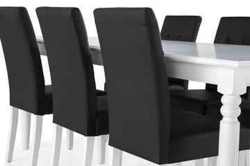 Matgrupp Hampton 190 cm med 6 Leo Stol - Vit|Svart PU - Möbler - Bord & matgrupp - Matgrupp