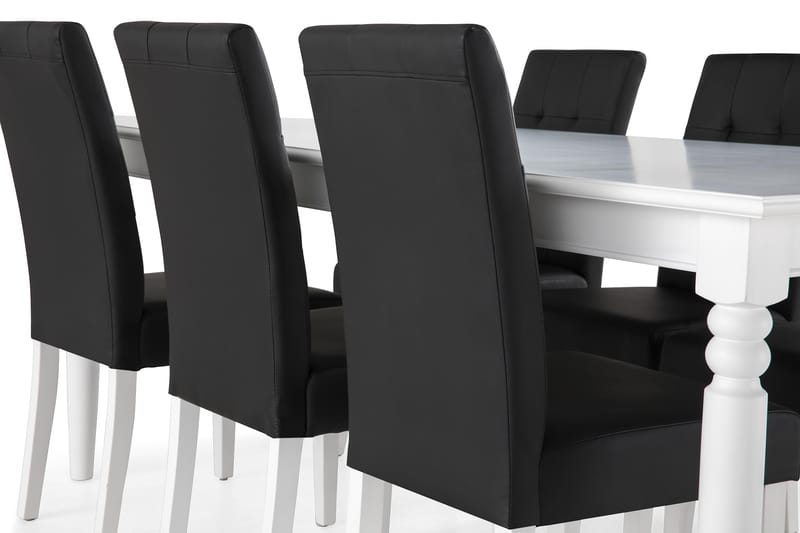 Matgrupp Hampton 190 cm med 6 Leo Stol - Vit|Svart PU - Möbler - Bord & matgrupp - Matgrupp