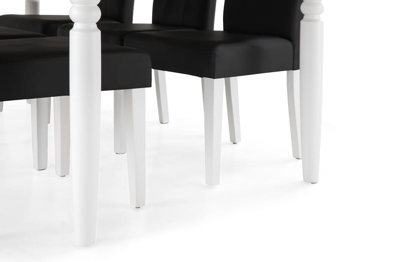 Matgrupp Hampton 190 cm med 6 Leo Stol - Vit|Svart PU - Möbler - Bord & matgrupp - Matgrupp