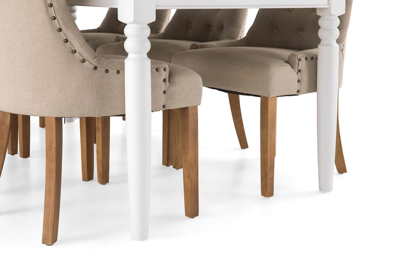 Matgrupp Hampton 190 cm med 6 Ophelia Fåtölj - Vit|Beige|Trä - Möbler - Bord & matgrupp - Matgrupp
