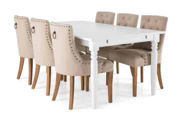 Matgrupp Hampton 190 cm med 6 Ophelia Fåtölj - Vit|Beige|Trä - Möbler - Bord & matgrupp - Matgrupp