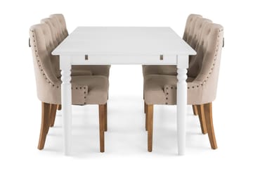 Matgrupp Hampton 190 cm med 6 Ophelia Fåtölj - Vit|Beige|Trä - Möbler - Bord & matgrupp - Matgrupp