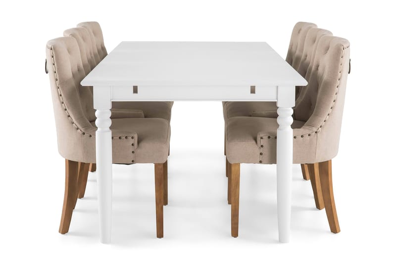Matgrupp Hampton 190 cm med 6 Ophelia Fåtölj - Vit|Beige|Trä - Möbler - Bord & matgrupp - Matgrupp