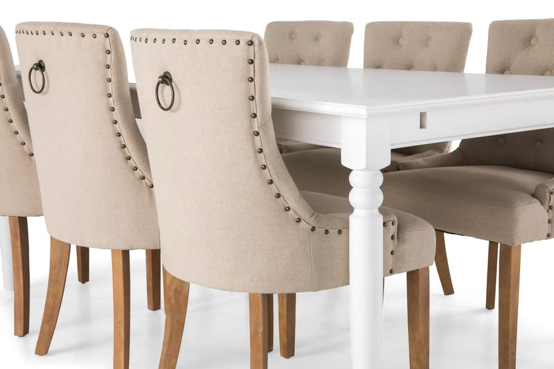 Matgrupp Hampton 190 cm med 6 Ophelia Fåtölj - Vit|Beige|Trä - Möbler - Bord & matgrupp - Matgrupp