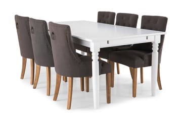 Matgrupp Hampton 190 cm med 6 Ophelia Fåtölj - Vit|Grå - Möbler - Bord & matgrupp - Matgrupp