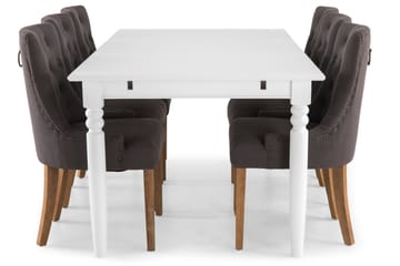 Matgrupp Hampton 190 cm med 6 Ophelia Fåtölj - Vit|Grå - Möbler - Bord & matgrupp - Matgrupp