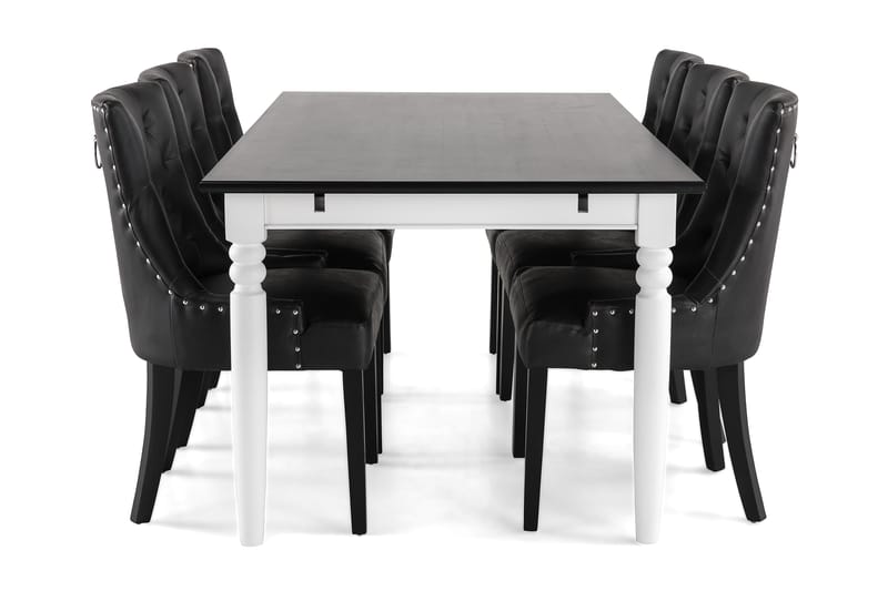 Matgrupp Hampton 190 cm med 6 Tuva Fåtölj - Mahogny|Vit|Svart PU - Möbler - Bord & matgrupp - Matgrupp