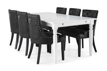 Matgrupp Hampton 190 cm med 6 Tuva Fåtölj - Vit|Svart PU - Möbler - Bord & matgrupp - Matgrupp