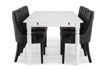 Matgrupp Hampton 190 cm med 6 Tuva Fåtölj - Vit|Svart PU - Möbler - Bord & matgrupp - Matgrupp