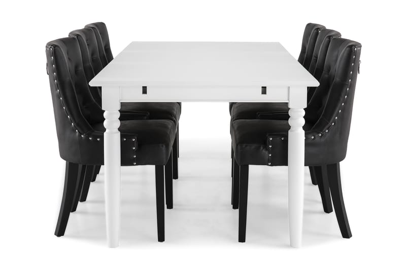Matgrupp Hampton 190 cm med 6 Tuva Fåtölj - Vit|Svart PU - Möbler - Bord & matgrupp - Matgrupp