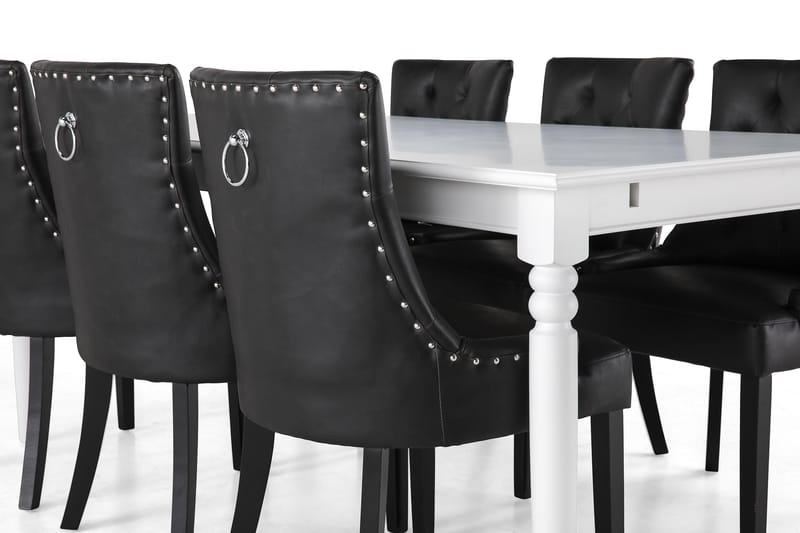 Matgrupp Hampton 190 cm med 6 Tuva Fåtölj - Vit|Svart PU - Möbler - Bord & matgrupp - Matgrupp