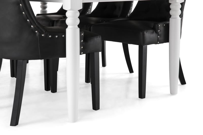 Matgrupp Hampton 190 cm med 6 Tuva Fåtölj - Vit|Svart PU - Möbler - Bord & matgrupp - Matgrupp
