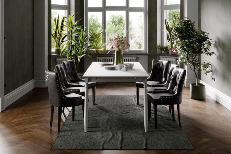 Matgrupp Hampton 190 cm med 6 Tuva Fåtölj - Vit|Svart PU - Möbler - Bord & matgrupp - Matgrupp