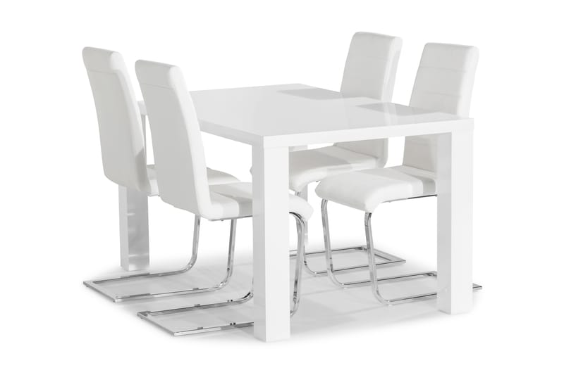 Matgrupp Jack 140x90 cm med 4 Stolar - Vit|Krom - Möbler - Bord & matgrupp - Matgrupp