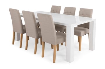 Matgrupp Jack 180 cm med 6 Leo Stol - Vit|Beige|Ek - Möbler - Bord & matgrupp - Matgrupp