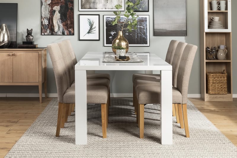 Matgrupp Jack 180 cm med 6 Leo Stol - Vit|Beige|Ek - Möbler - Bord & matgrupp - Matgrupp