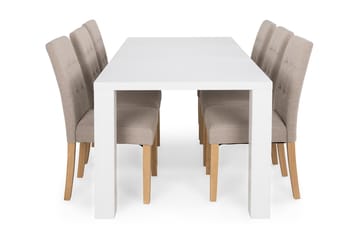 Matgrupp Jack 180 cm med 6 Leo Stol - Vit|Beige|Ek - Möbler - Bord & matgrupp - Matgrupp