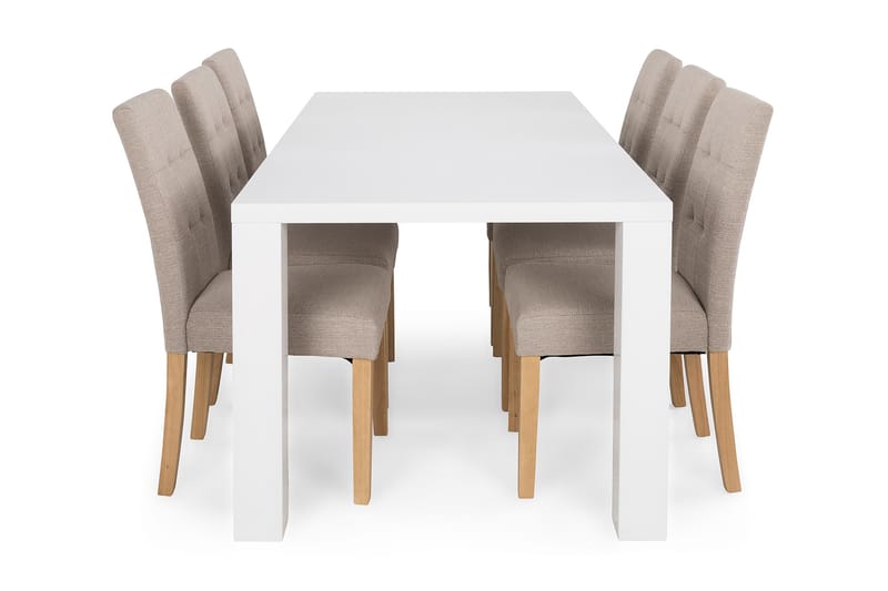 Matgrupp Jack 180 cm med 6 Leo Stol - Vit|Beige|Ek - Möbler - Bord & matgrupp - Matgrupp