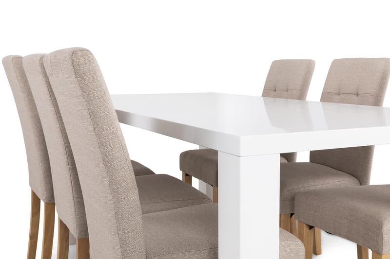 Matgrupp Jack 180 cm med 6 Leo Stol - Vit|Beige|Ek - Möbler - Bord & matgrupp - Matgrupp