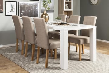 Matgrupp Jack 180 cm med 6 Leo Stol - Vit|Beige|Ek - Möbler - Bord & matgrupp - Matgrupp
