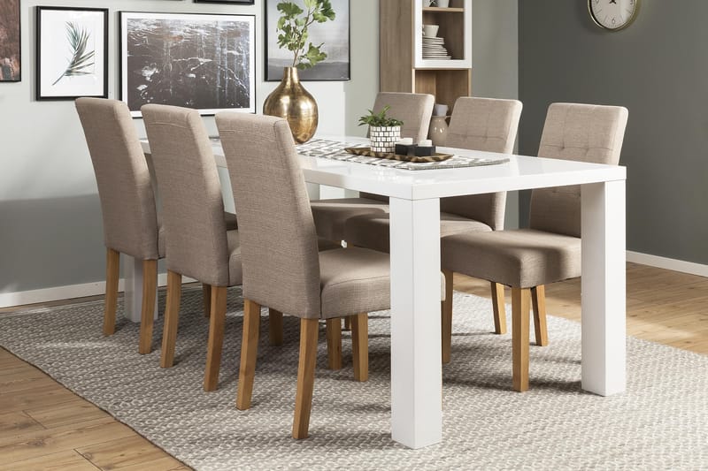 Matgrupp Jack 180 cm med 6 Leo Stol - Vit|Beige|Ek - Möbler - Bord & matgrupp - Matgrupp