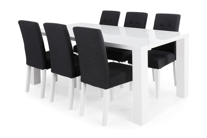 Matgrupp Jack 180 cm med 6 Leo Stol - Vit|Mörkgrå - Möbler - Bord & matgrupp - Matgrupp