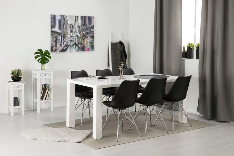 Matgrupp Jack Vit 180x90 cm med 6st Shell Stolar Svart/Krom - Vit|Svart - Möbler - Bord & matgrupp - Matgrupp