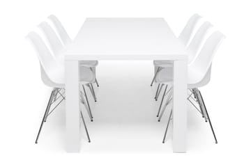 Matgrupp Jack Vit 180x90 cm med 6st Shell Stolar Vit/Krom - Vit - Möbler - Bord & matgrupp - Matgrupp