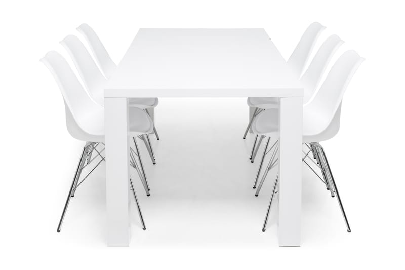 Matgrupp Jack Vit 180x90 cm med 6st Shell Stolar Vit/Krom - Vit - Möbler - Bord & matgrupp - Matgrupp