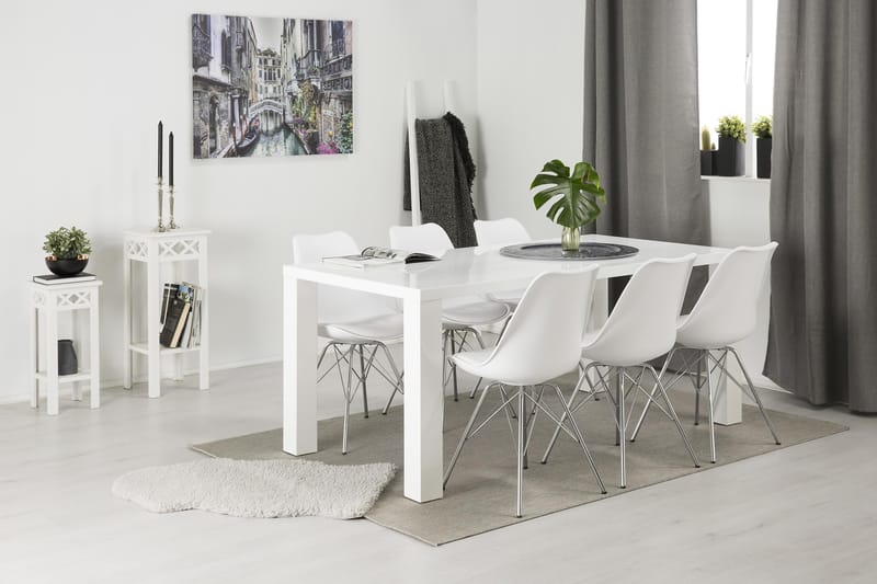 Matgrupp Jack Vit 180x90 cm med 6st Shell Stolar Vit/Krom - Vit - Möbler - Bord & matgrupp - Matgrupp