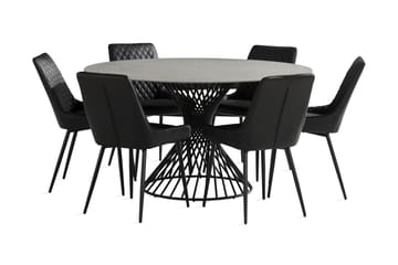 Matgrupp Jada 140 cm Rund Glas inkl 6 Allavare Stolar - Grå/Svart/Glas - Möbler - Bord & matgrupp - Matgrupp