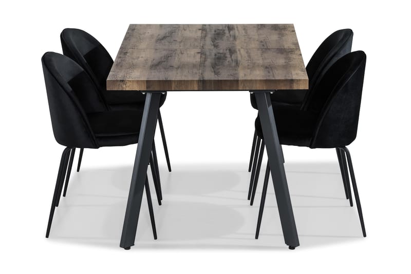 Matgrupp Jaunita Förlängningsbar 140 cm med 4 Gerardo Stol - Brun|Svart - Möbler - Bord & matgrupp - Matgrupp