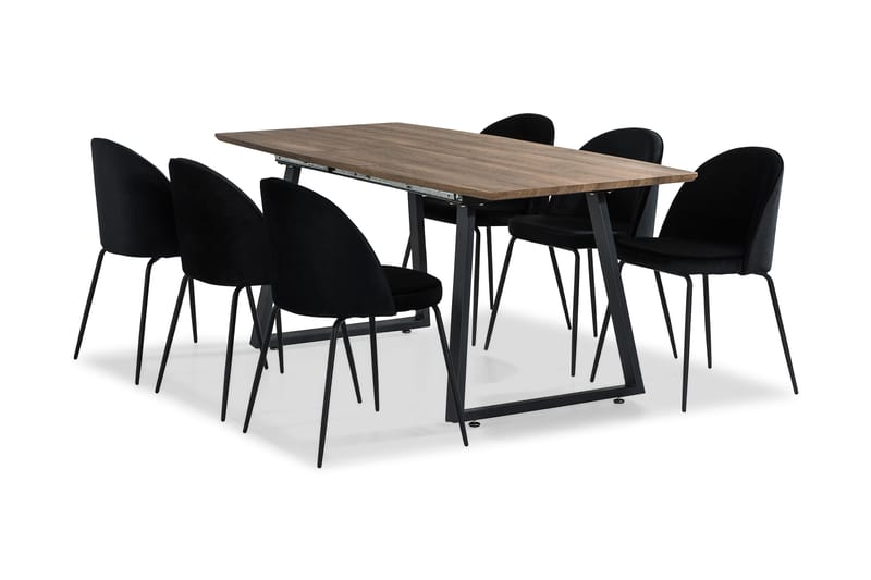 Matgrupp Jaunita Förlängningsbar 140 cm med 6 Gerardo Stol - Brun|Svart - Möbler - Bord & matgrupp - Matgrupp