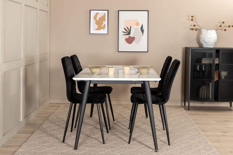 Matgrupp Jyma Förlängningsbar 150 cm inkl 4 Donmon Stolar - Vit/Svart/Sammet - Möbler - Bord & matgrupp - Matgrupp