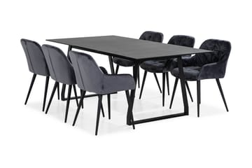 Matgrupp Kaj 200 cm  6 st Giovanni Stol Sammet - Svart - Möbler - Bord & matgrupp - Matgrupp