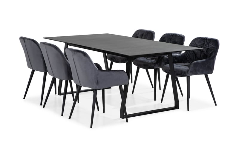 Matgrupp Kaj 200 cm  6 st Giovanni Stol Sammet - Svart - Möbler - Bord & matgrupp - Matgrupp