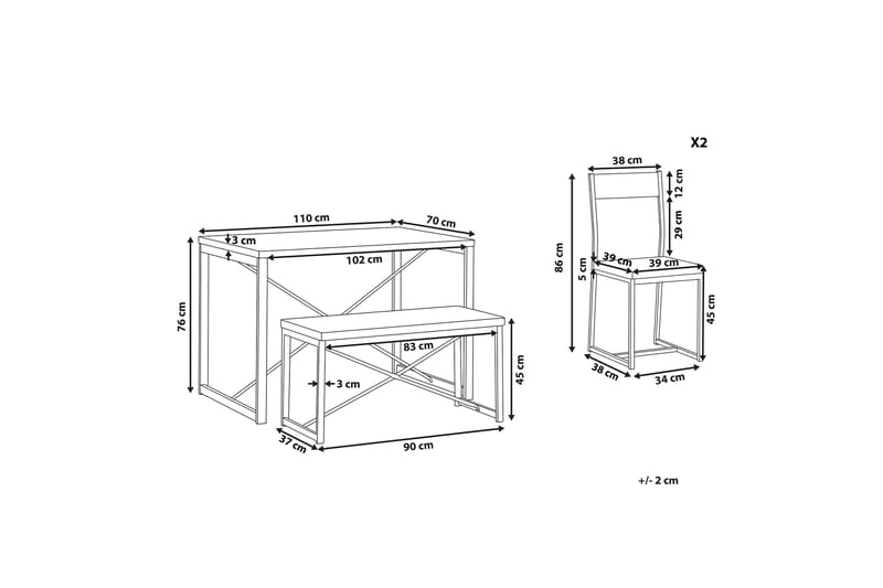 Matgrupp Kersal 110 cm Inkl 2 stolar + Bänk - Ljusbrun/Svart - Matgrupp