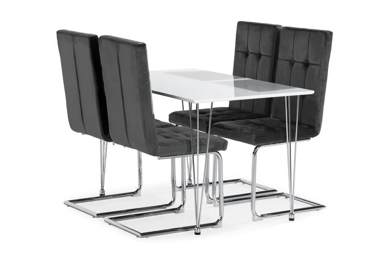 Matgrupp Kronblom 120 cm  4 st Jessed Matstol - Grå|Vit|Krom - Möbler - Bord & matgrupp - Matgrupp