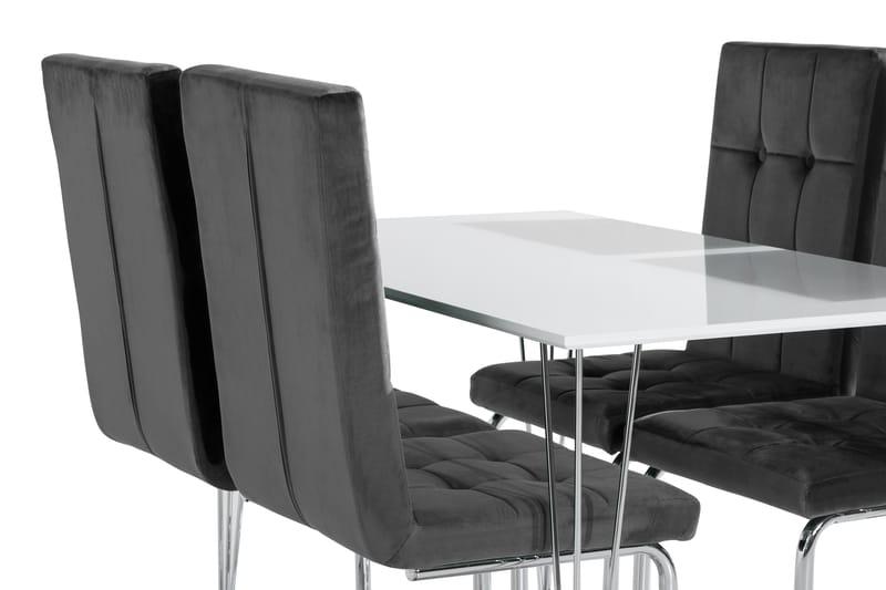 Matgrupp Kronblom 120 cm  4 st Jessed Matstol - Grå|Vit|Krom - Möbler - Bord & matgrupp - Matgrupp