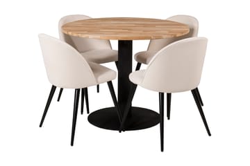 Matgrupp Laura 100 cm Rund inkl 4 Chantor Manchesterstolar - Teak/Svart/Beige - Möbler - Bord & matgrupp - Matgrupp