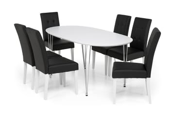 Matgrupp Lennox Vit med 6 Leo Stolar Svart - Vit|Svart - Möbler - Bord & matgrupp - Matgrupp