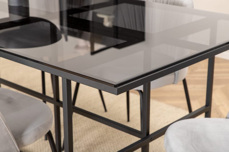 Matgrupp Leria 200 cm inkl 6 Foyos Stolar - Glas/Svart/Grå - Möbler - Bord & matgrupp - Matgrupp